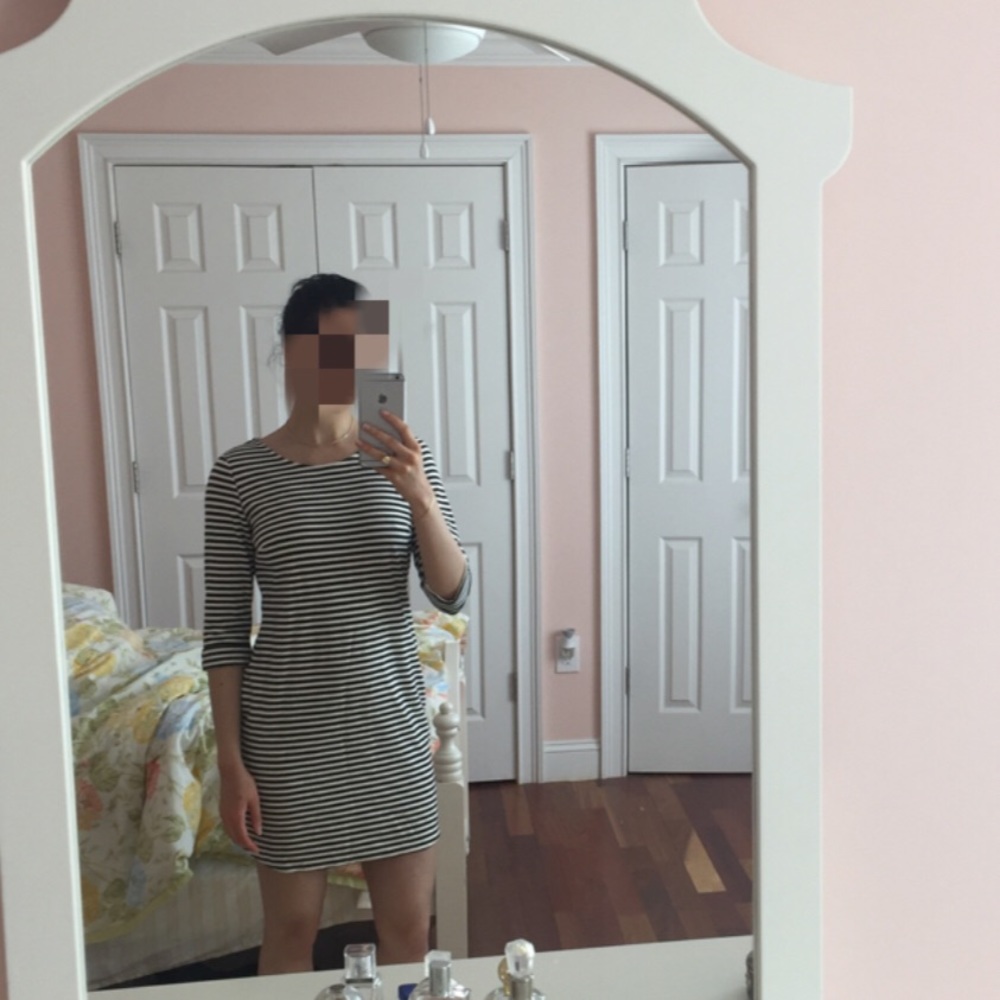 Dark navy and creme striped dress Maison Jules